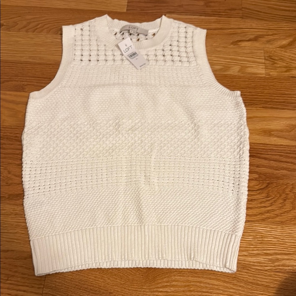 LOFT White Textured Sleeveless Sweater Top